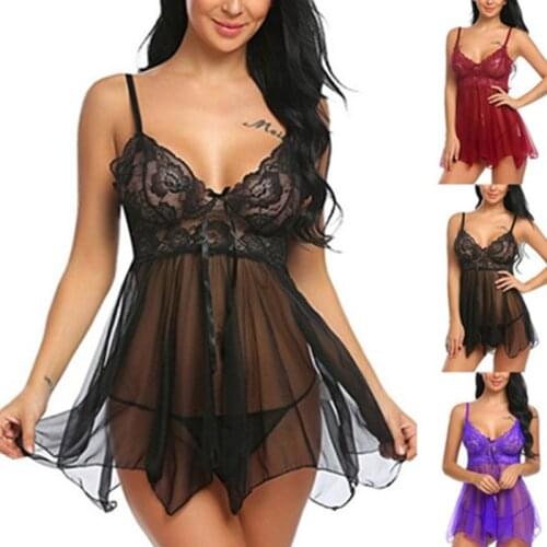 Plus Size Woman Lingerie Hot Sexy Lace Transparent Dress Underwear Sleepwear Chemises Porno Lenceria Exotic Apparel