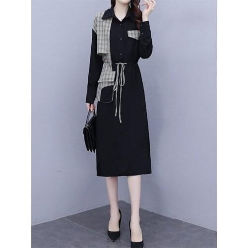 Windbreaker Dress Plus Size Womens Autumn 2021 New Mid-Length Stitching Contrast Color Loose Korean Dress Midi Vestidos M297