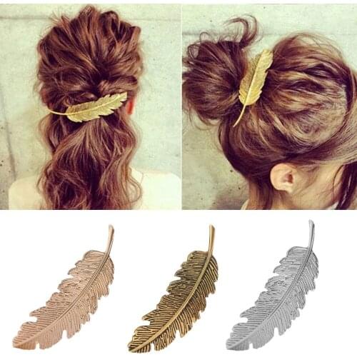 1PC Trendy Metal Leaf-shaped Feather Hair Clip for DIY Women Barrettes Hairpin 3 Colors for Choice Hair Accessories Jewelry Gif