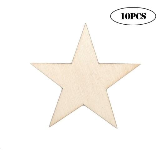 10pcs 100mm Wooden Star Shape Cutouts Crafts Natural Wood Ornaments for DIY Craft Christmas Home Party Decoration