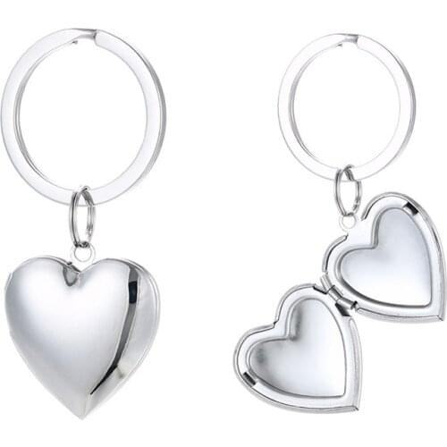 3Pcs/Lot Stainless Steel Mirrorr Polish Heart Round Photo Picture Frame Locket Pendant Key Chain Key Ring Jewelry Gift Can Open