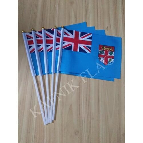 KAFNIK,5pcs 14*21cm Fiji Fabric Flags National hand Flag with Pole for advertisement decoration, free shipping