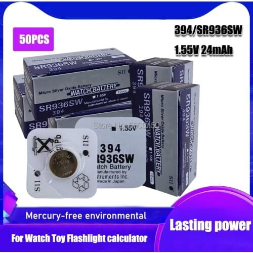 50pc FOR SEIZAIKEN Silver Oxide Watch Battery 394 SR936SW 936 1.55V 100% original brand 394 battery
