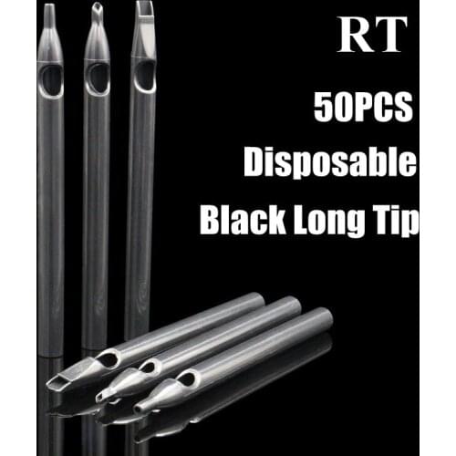 50PCS Black Tattoo Long Tips 7RT Disposable Plastic Long Tattoo Tips Nozzle Tube For Tattoo Supplies Free Shipping