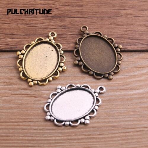 6pcs 18*25mm Inner Size Three Color Metal Alloy Simple Oval Cabochon Pendant Setting Jewelry Findings