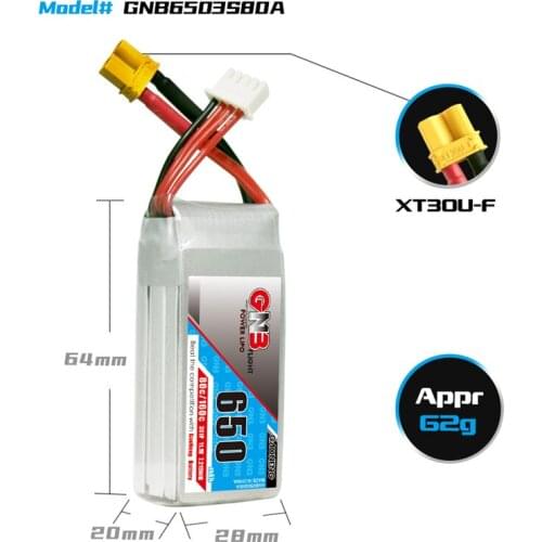 Lipo 3s GAONENG GNB 11.1V 650mAh 80C/160C Battery XT30 Plug for FPV Racing Drone RC Quadcopter Helicopter Parts
