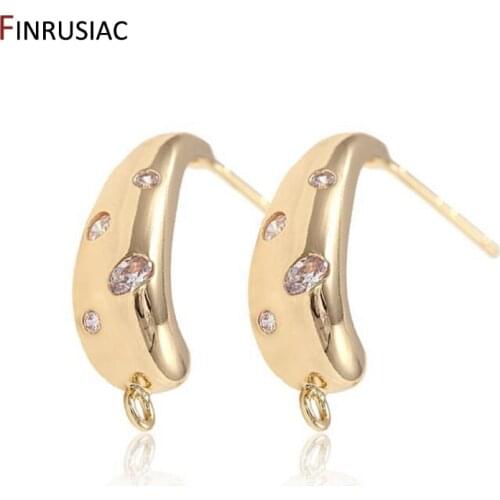 DIY Earrings Making Accessories Inlaid Zircon 14k Gold Plated Earrings Hooks Fashion C Shape Earring Base Connectors Linker