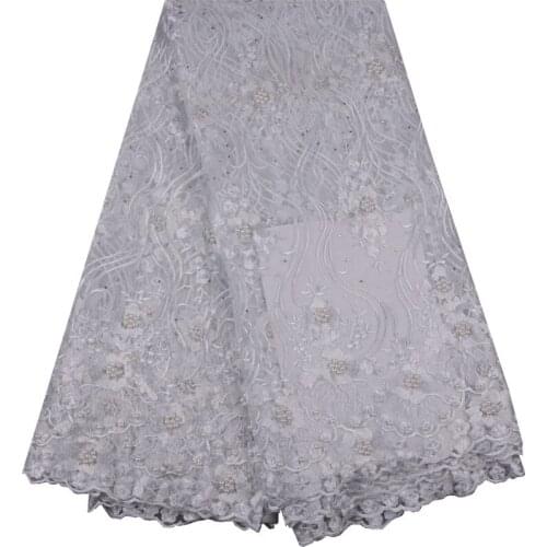 White Beaded Lace Fabric Fashion Beautiful Elegant African French Lace Fabric High Quality Nigerian Lace Fabrics F914