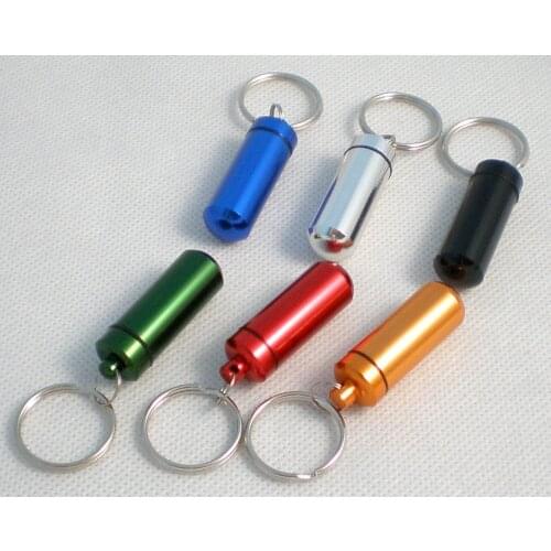 Free shipping 1pcs can choose 6colors Aluminium Pill box case Cache Container Geocache Geocaching Key rings keychain holder vial