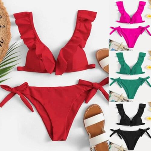 Yellow Red Black Pink Bikini Woman 2021 Push Up Brazilian Bikinis Ruffle Swimwear Women Beachwear Swimsuit Summer Bathing Suit