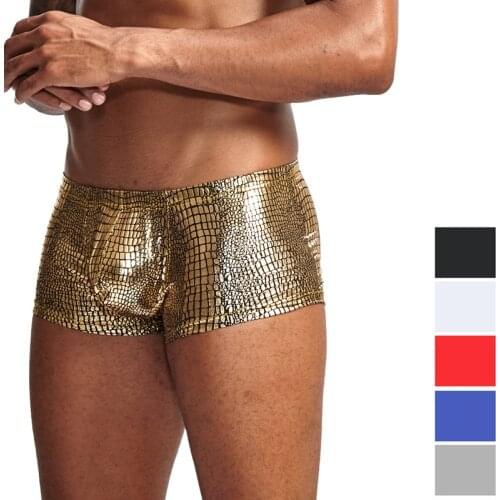 Snake Skin Leather Sexy Mens Underwear Boxers Brand Open Front Crotchless Boxer Shorts Men U Convex Low Waist Male Underpants