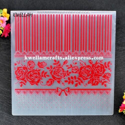 Large Size Rose Ribbon Lace Plastic Embossing Folder For Scrapbook DIY Album Card Tool Plastic Template 20.2x20.7cm KW7121512