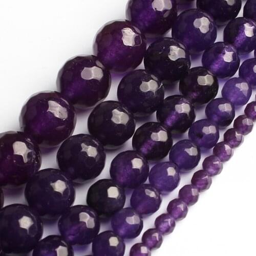 4 6 8 10 12mm Natural Stone Faceted Purple Chalcedony Beads Jades Round Beads For DIY Jewelry Making Bracelet Accessories 15