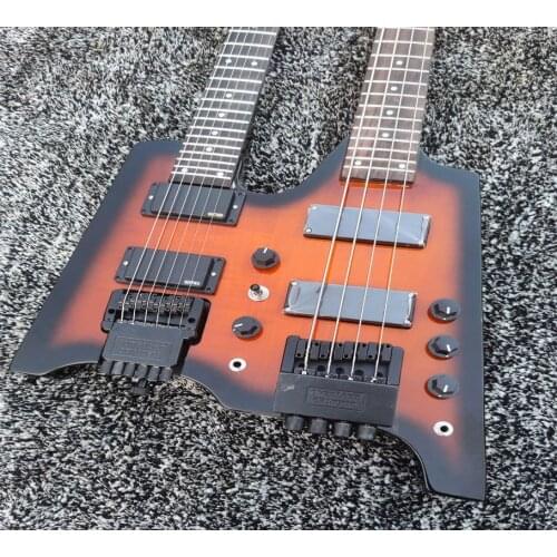 Double neck sun color electric guitar, black hardware, customized, free transportation
