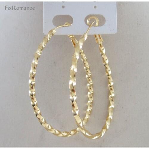 Foromance YELLOW GOLD GP OVAL SHAPE HOOP WITH TWIST PLAIN BAR TALL 52MM CLIP ON TYPE CLASP EARRING