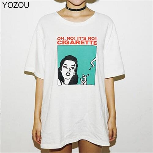 Graphic Cotton Short Sleeve T-Shirts White Tee Oversize Women Summer Top Cigarette Smoking Red Letters Printed Funny Plus Size