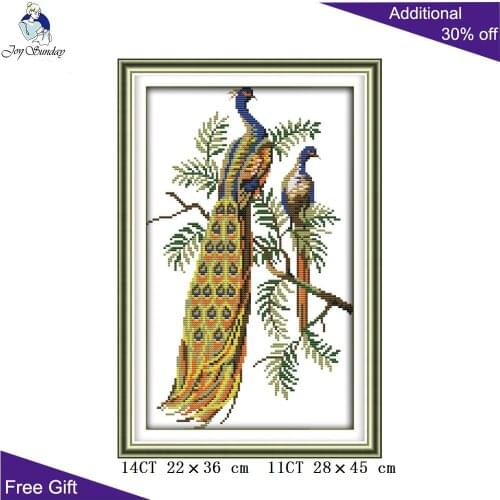 Joy Sunday Two Peacocks D946 Counted and Stamped Home Decor Beautiful Animal Needlework Needlepoint Embroidery Cross Stitch kits
