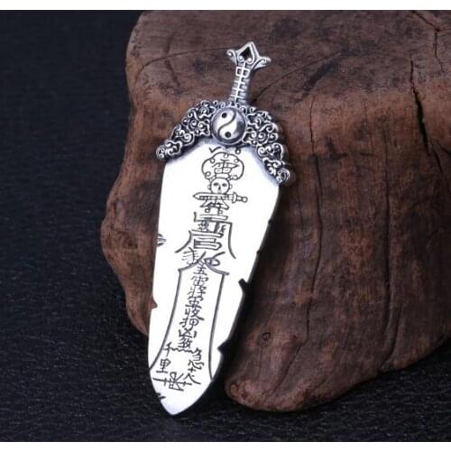 Handmade 925 Silver Taichi Bagua Symbol Pendant vintage sterling Fengshui Good Luck Amulet Bagua Pendant