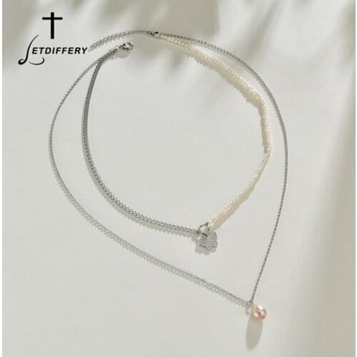 Letdiffery Elegant 2 Layers Butterfly Pink Pearls Choker Jewelry For Women Stainless Steel Wedding Necklace For Girlfriend Gifts