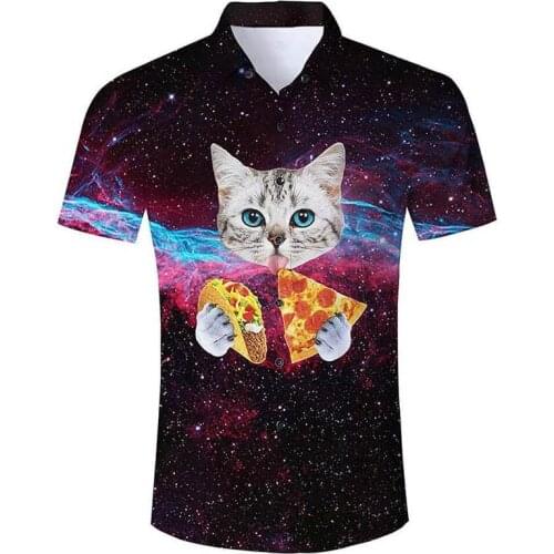 Summer Harajuku Short sleeve Shirts Funny Galaxy Taco Pizza Cat 3D Printed Hawaiian Shirt Mens Harajuku Casual Shirt Drop Ship