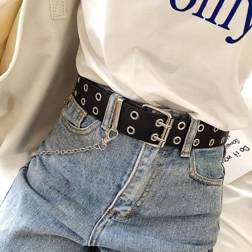 Fashion Women Punk Chain Belt Adjustable Row Hole Eyelet Waistband Chain Decorative Belts New
