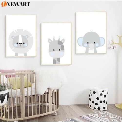 Nordic Kids Nursery Wall Art Poster Cute Cartoon Animal Giraffe Lion Canvas Picture Print Painting Child Boy Bedroom Decoration