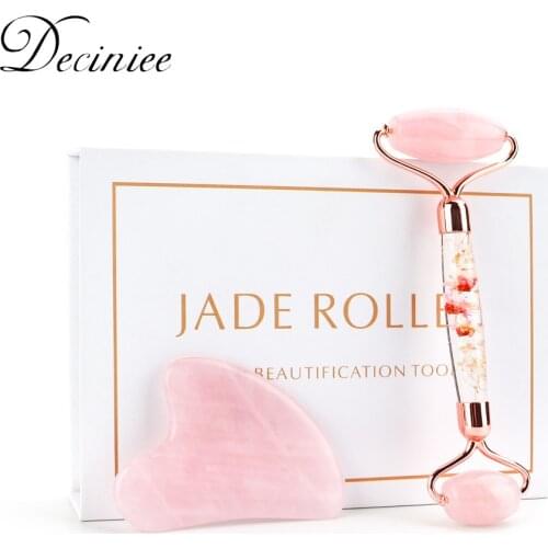 Natural Quartz Scraper Petal Jade Roller Guasha Set face care tool roller heart shaped scraping Stone Massager for Face Eye Body