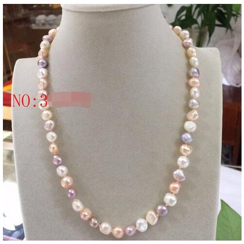 New 8-9mm White + Pink + Purple Baroque Freshwater Culture Pearl Necklace 19 ">>> women jewerly Free shipping