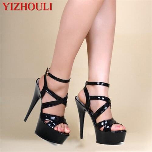Buckle strap Stiletto Shoes 6 inch pole dancing Platforms shoes black 15cm cross-tied sexy shoes gladiator heels