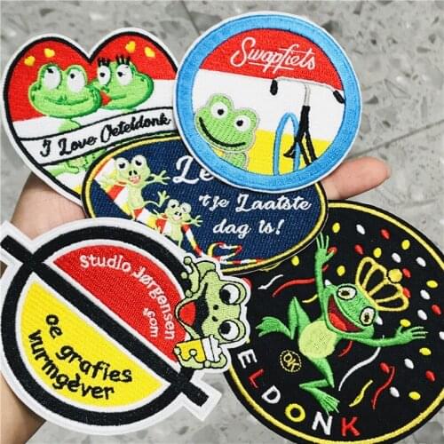 Oeteldonk Emblem Full Embroidered Frog Carnival for Netherland Iron on Patches on Clothes Stripes DIY Appliques Clothing Badges