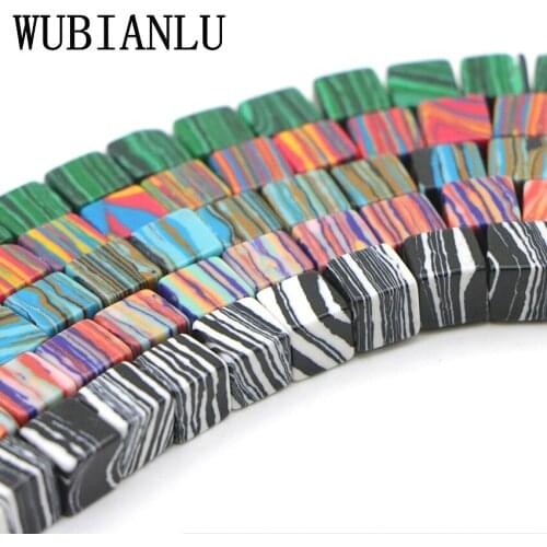 WUBIANLU Multicolor Green Malachite Block Shaped Loose Beads 15Inch 6 8mm Size Optional Beads For Jewelry Making DIY Accessories