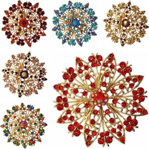 Mixed Color Flower Brooch for Women Girl Dress Accessories Crystal Brooch Rhinestone Pins BRO58