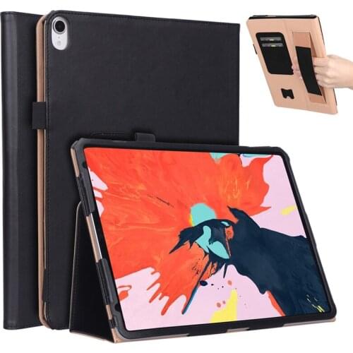 30pcs Luxury Business Flip Book PU Cover Case with Stand for iPad pro 11 inch 2018 Tablet with Hand Strap + Card Slots