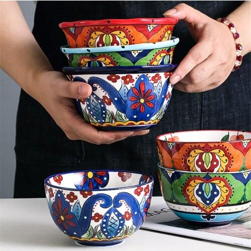 Hand Painted Dessert bowl Bohemia Ceramic Bowl Rice Noodles Breakfast Bowls Kitchen Tableware Tool ramen bowl ceramic bowl