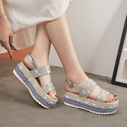 Women Shoes Glitter Golden Sliver Platform Sandals Woman Party Sandals Ladies Wedges Comfortable Big Size