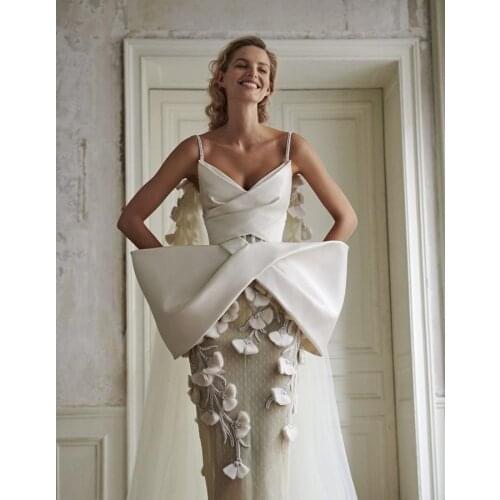 Gorgeous Prom Dress With Wrap Spaghetti 3D Floral Appliques Sheath Evening Dress Custom Made Satin Formal Party Dress