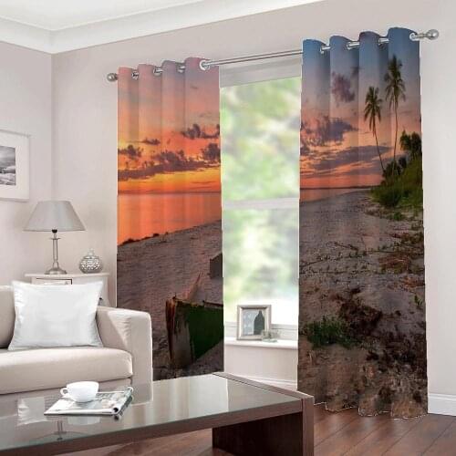Custom 3D Photo Curtains For Bedroom Beautiful Sunset Seaside Beach Scenery Blackout Drapes Interior Decoration Photo Painting