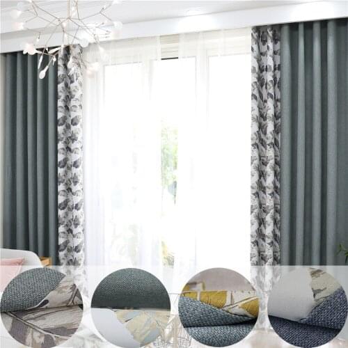 Leaf Printed Stitching Blackout Curtains for Living Room Elegant Polyester Valances High Shading Window Kitchen Bedroom Drapes