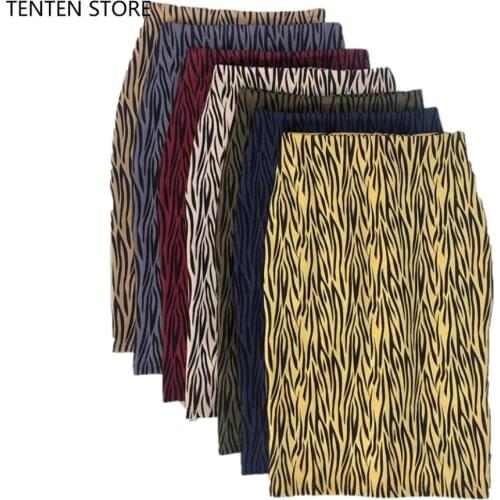 Womens high waist bodycon midi skirts sueded skinny sexy split print zebra red skirts casual office short split skirts