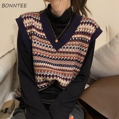 Striped Sweater Vest Women Panelled Korean Style Chic All-match Leisure Popular Vintage Female Slim Ulzzang College Girls Fall