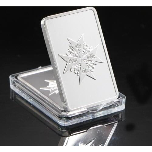 1OZ 100 MILLS. 999 Silver-Plated DER ROTE BARON Bullion Bar Red Baron Germany Bar Replica Cross Coin
