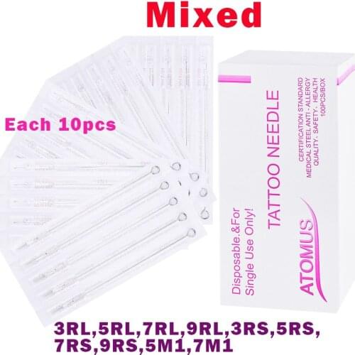 100pcs Tattoo Needles Mix Permanent Makeup Needles Suplies Agujas Tatuaje Material Agulha De Tatuagem Naalden Botas Magnum
