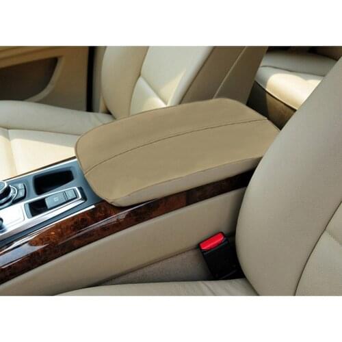 2PCS PU Leather Armrest Cover Beige Look Center Console Armrest Cover For BMW X5 E70 X6 E71 2008-2013