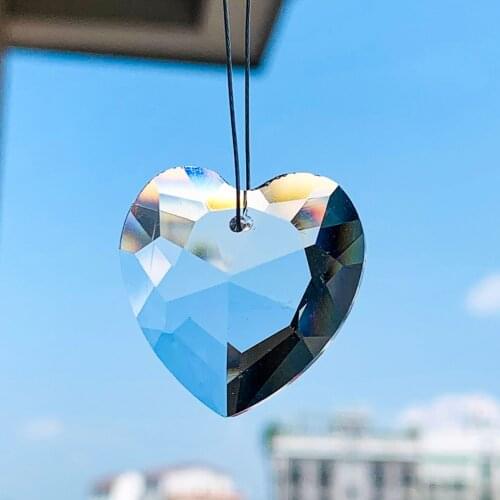 2 PCS Clear Heart Crystal Happiness Good Luck Prism Chandelier Sunlight Rainbow Catcher DIY Curtain Jewelry Lighting Accessories