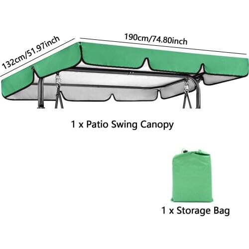 3-Seat Patio Swing Canopy Waterproof Anti-UV Outdoor Swing Chair Top Cover Sun Shelter Replacement with Storage Bag 75x52x6in