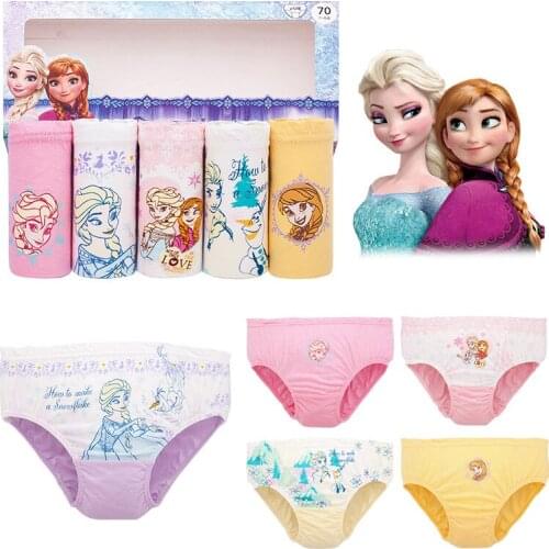 New 5Pcs Disney Kids Girls Underwear Cotton Frozen Elsa Minnie Baby Girls Panties Childrens Briefs Cartoon Designs Shorts L-2XL