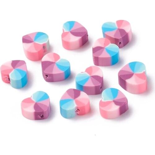 50pcs Colorful Heart Beads Handmade Polymer Clay Bead Heart Spacer Beads for DIY Bracelet Handcraft Jewelry Making 10x11x5mm