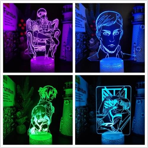 Attack on Titan Eren Yeager Levi Ackerman Acrylic 3d Lamp Hange Zoe Anime LED Night Light Kids Bedroom Decor Lampara Table Lamps