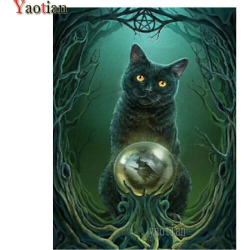 5D Diamond Painting DIY Diamond Embroidery Witch Black Cat Pictures Of Rhinestones Mosaic Halloween Gift Cross Stitch Kit Decor