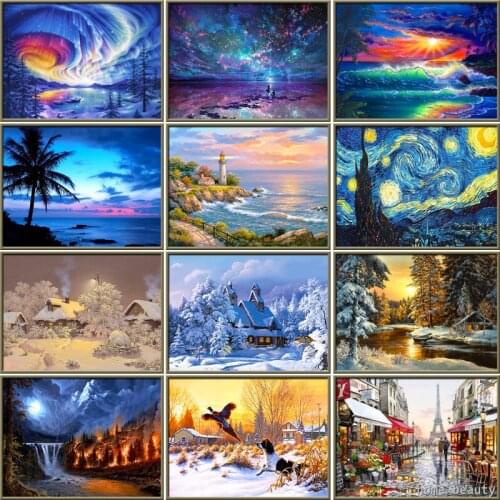 Full Drill landscape Mosaic Round Diamond Painting Tree Diamond Embroidery Cross Stitch Kit Diamond Art Rhinestones Christmas